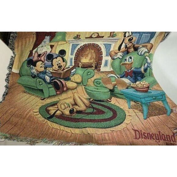 Disneyland Tapestry Woven Throw Blanket Mickey Minnie Goofy Donald Pluto - Picture 4 of 6